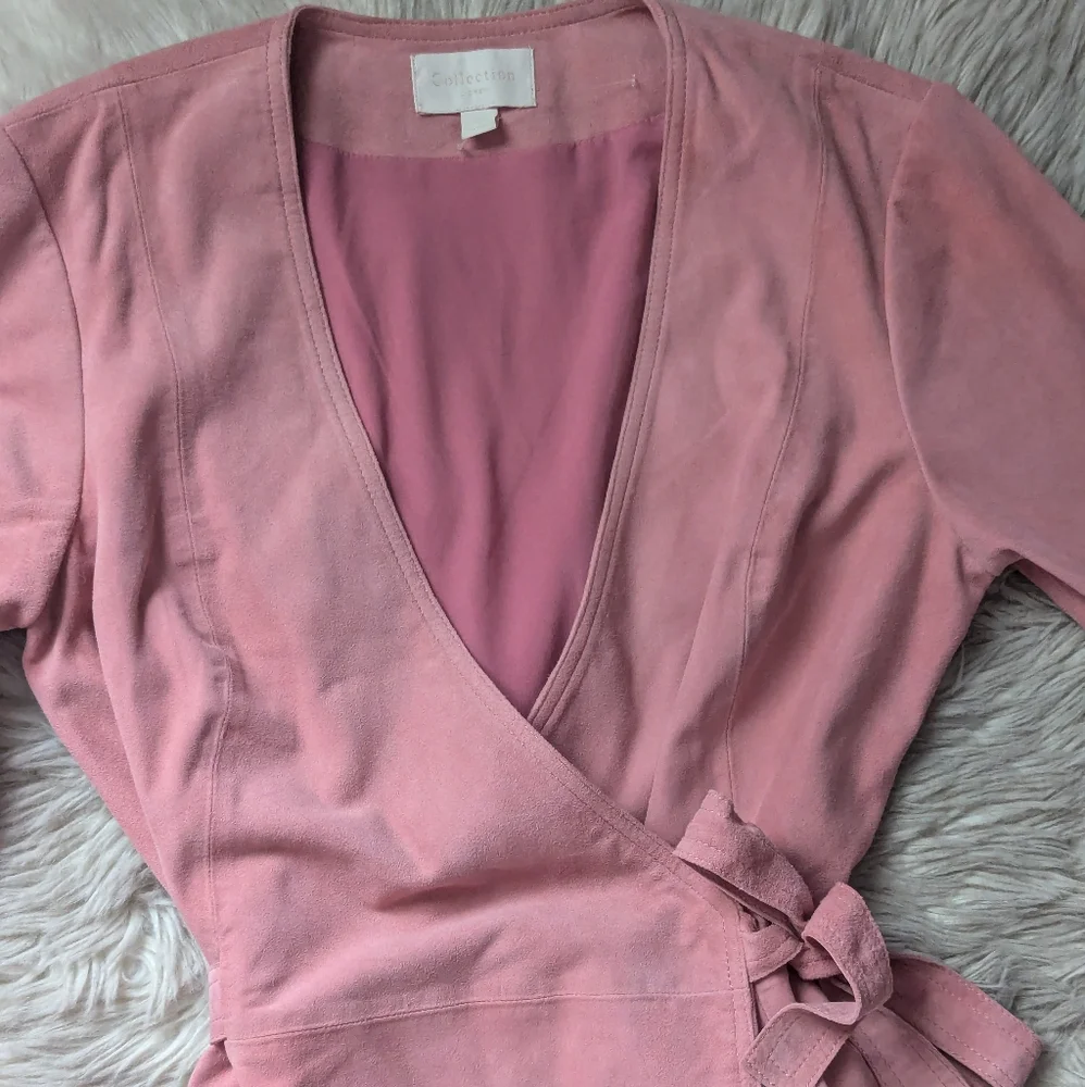 EUC J. Crew Collection Soft Genuine Suede Wrap Dress in Pink